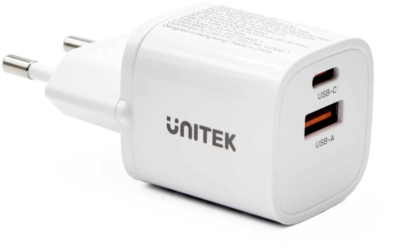 Ładowarka sieciowa Unitek 33W biała (USB-A, USB-C)
