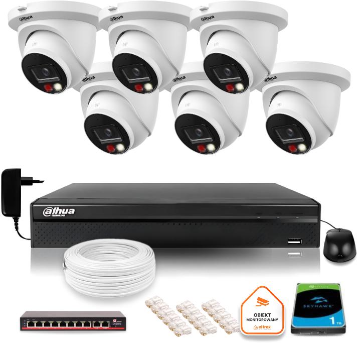Zestaw monitoringu IP Dahua 8mpx 4K 6 kamer IPC-HDW2849TM-S-IL z dyskiem